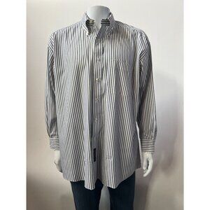 Mens Tommy Hilfiger White & Navy Blue Striped Button-Up Shirt With Front Pocket